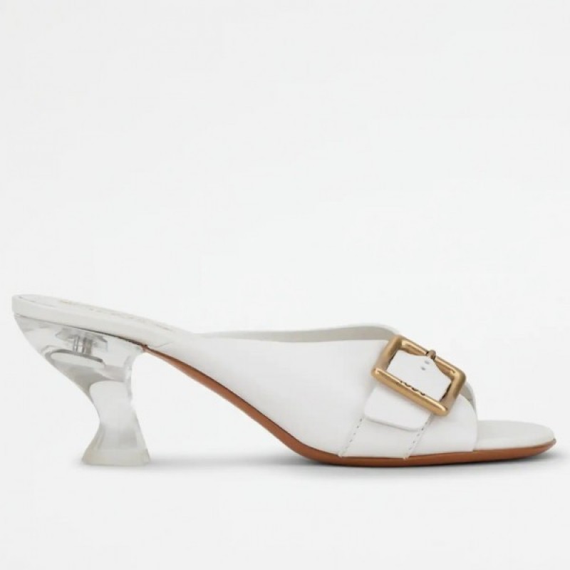 Tod's White Leather Sandals With Resin Heel